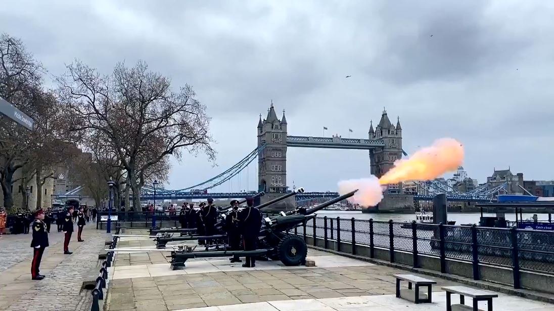 Cannons salute Prince Philip near The Tower of London