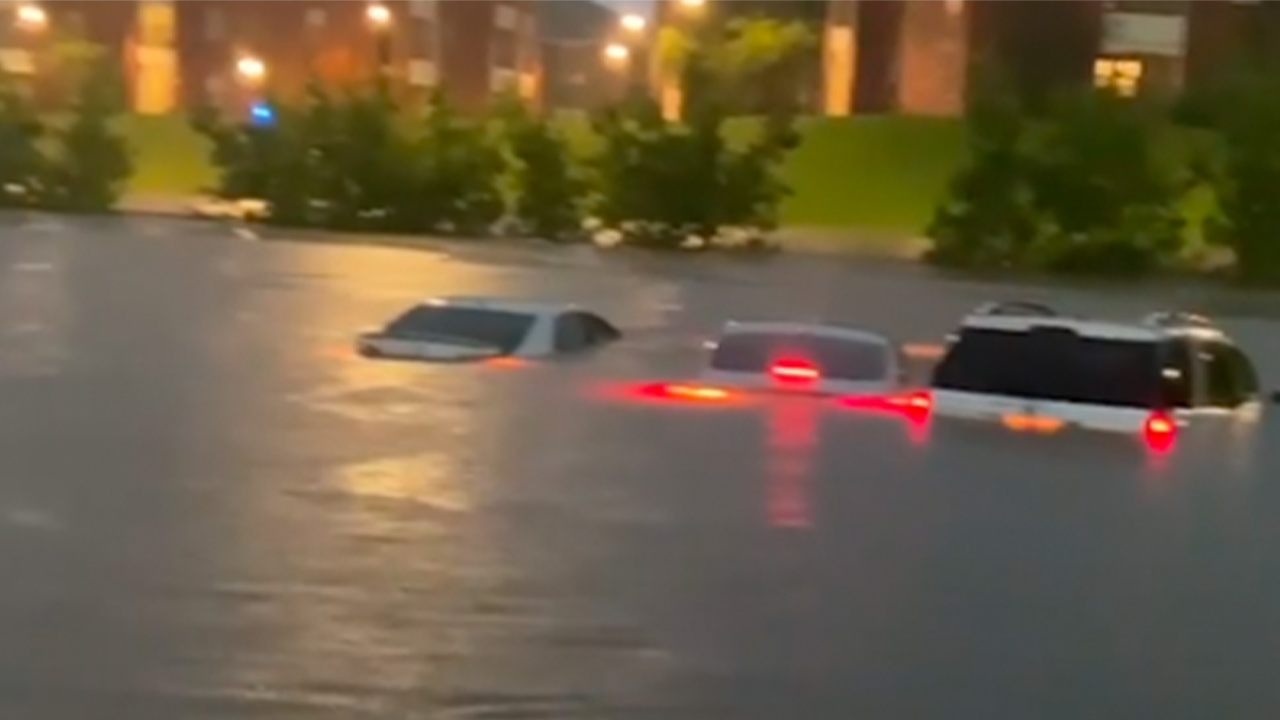 Cars Submerged by floodwater as state of emergency declared in Lafayette Parish, Louisiana